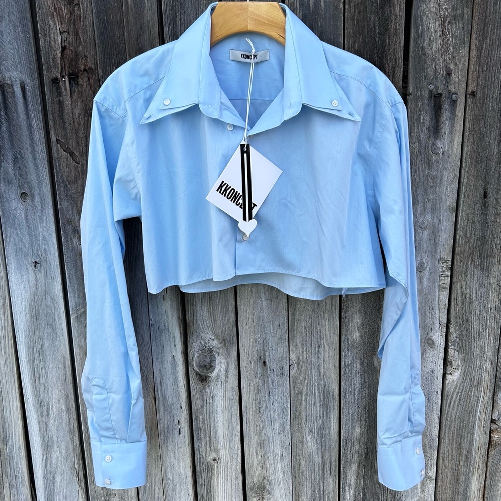 NWT Kkoncept Blue Bubble Crop Shirt Cotton L - Picture 2 of 16